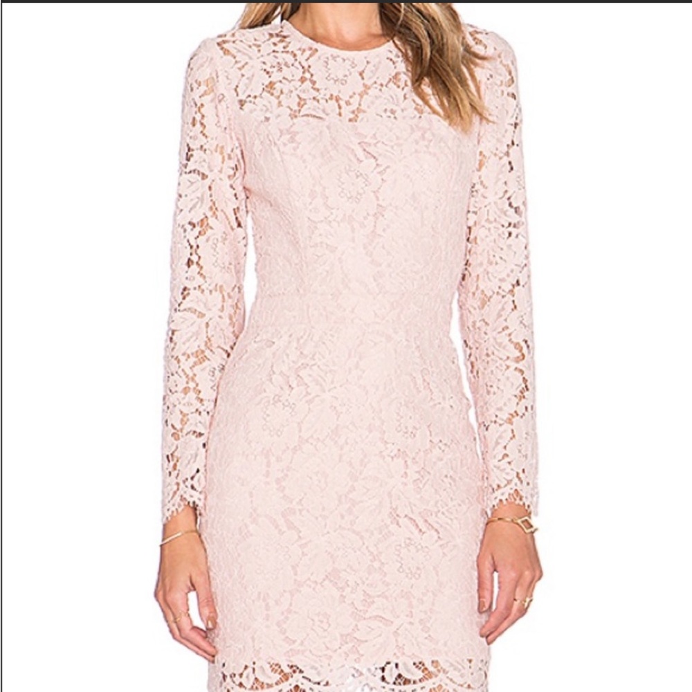REVOLVE Karina Grimaldi blush pink lace mini dress